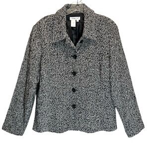 Coldwater Creek Black and White Silk Blend Tweed Button-up Lined Jacket - Large